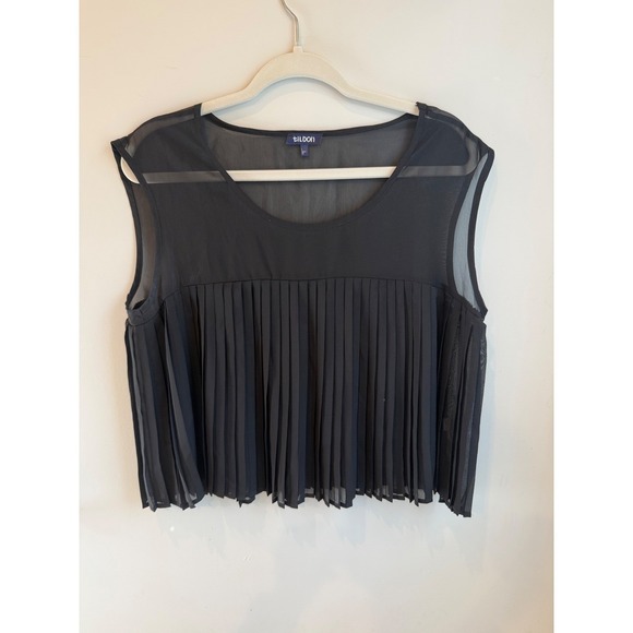 Tildon Tops - Tildon Womens Sheer Pleated Mesh Crop Top Blck L 90s Y2K Whimsigoth #FairyGrunge